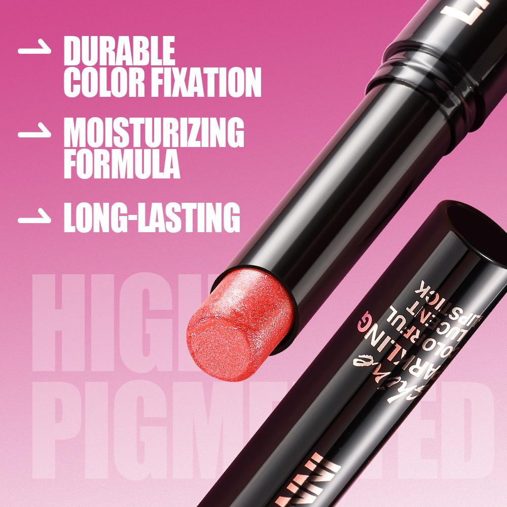 Pearlescent Lipstick,Silky Fine Glitter Lipstick Non-stick Cup Long-lasting Moisturizing Lipstick Non-fading Glitter Lipstick 10 Colors