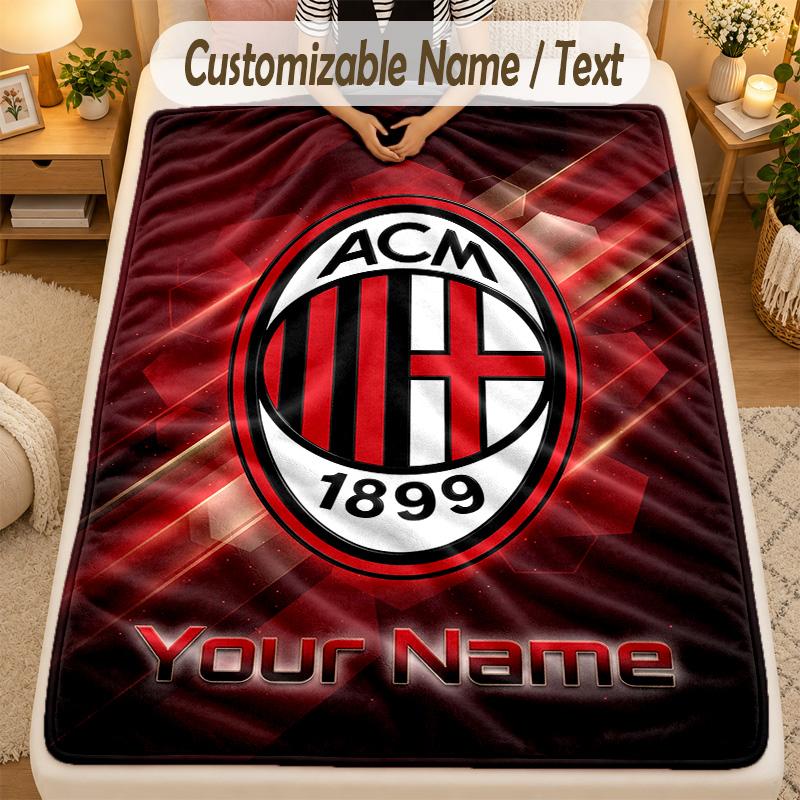 Flannel BlanketAC Milan Custom Name Text Personalized Soft Warm Throw Blanket Home Decor Gift