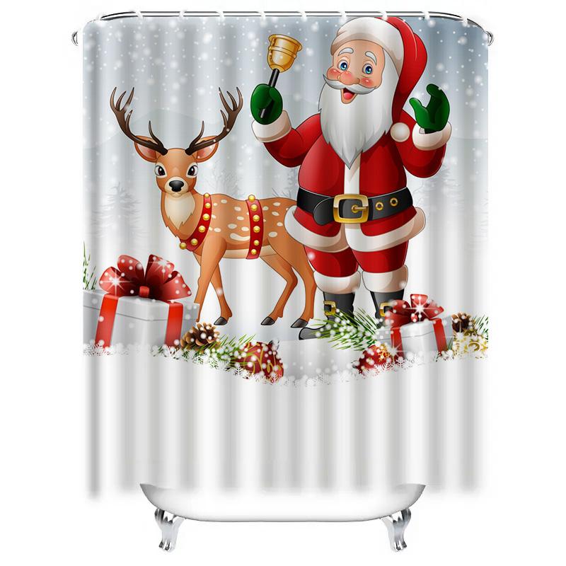 TU Christmas Shower Curtain Santa Claus Reindeer Holiday Festive Bathroom Decor Xmas Pattern Waterproof Home Textile Gift