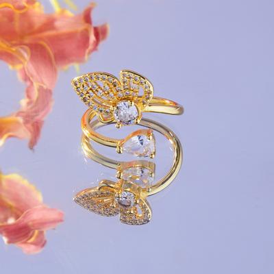 Creative Inlaid Zircon Butterfly Ring Niche Light Luxury Copper Gold-Plated Index Finger Ring
