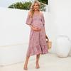 Women's Fashionable Print Round Neck Loose Short Sleeved Pocket Pullover Dress