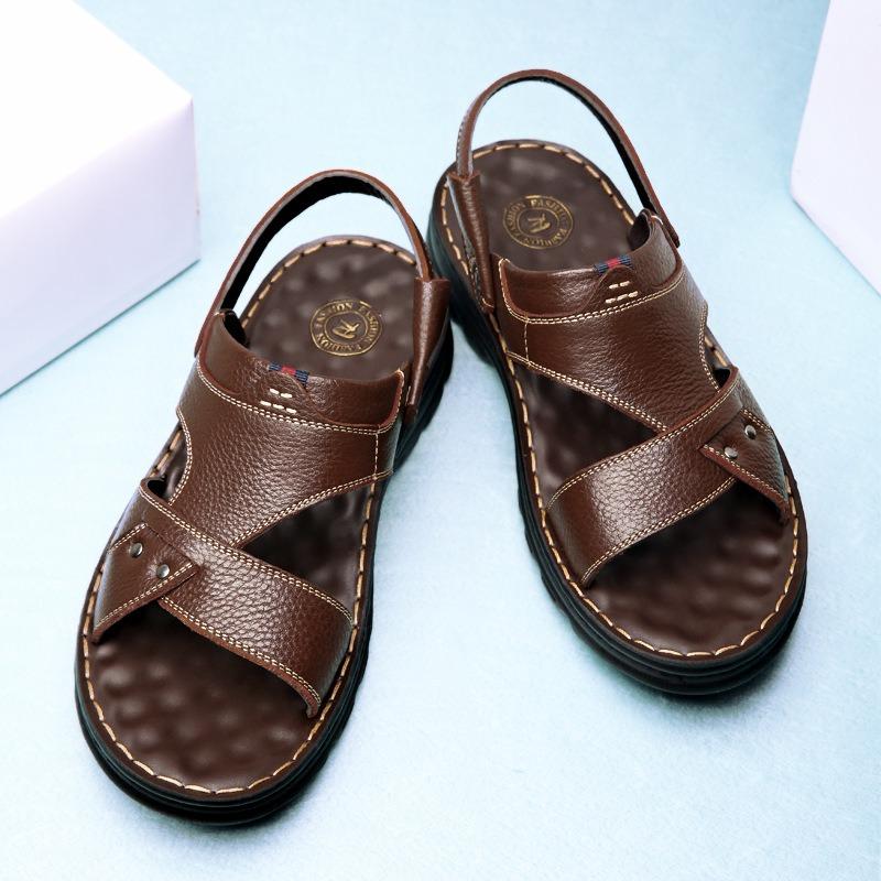 Sandals men's summer new leather beach shoes men's latex soft-soled leather sandals dual-purpose non-slip dad cool slippers