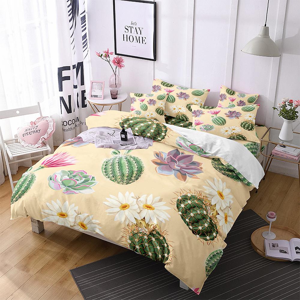 Cactus Duvet Cover Set King Queen Size Tropical Botanical Garden Print Green Plant for Girls Boys Teen Polyester Bedding Set