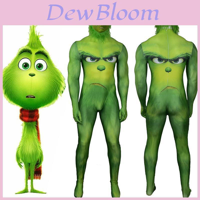 Festive Green Monster Grinch Christmas Cosplay Costume Zentai Bodysuit Jumpsuit
