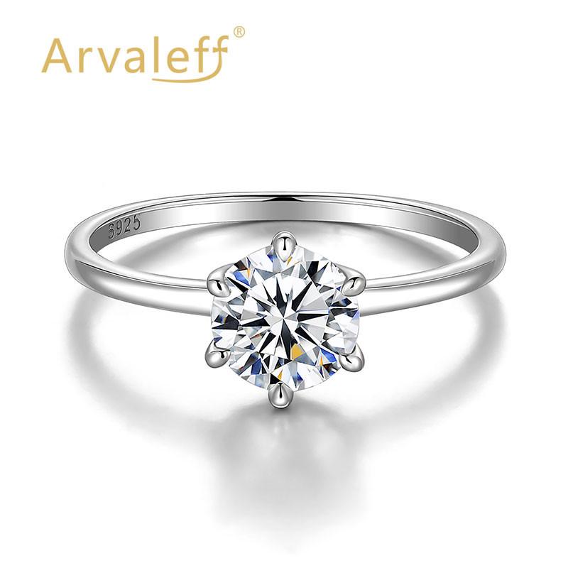 טבעת יהלום Arvaleff קלאסית שישה שיניים 1 קרט משובצת יהלומי מעבדה - טבעת אופנה יוקרתית קלה