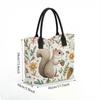  Cute Squirrel Floral Print Canvas Tote Bag Casual Portable Daily Shopping Handbag