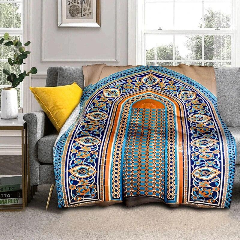 Müslüman Namaz HD Yumuşak Peluş Yatak Atma Karikatür Piknik Ince Battaniye Modern Flanel Battaniye Kapak Gedruckt Bettdecke Geschenk