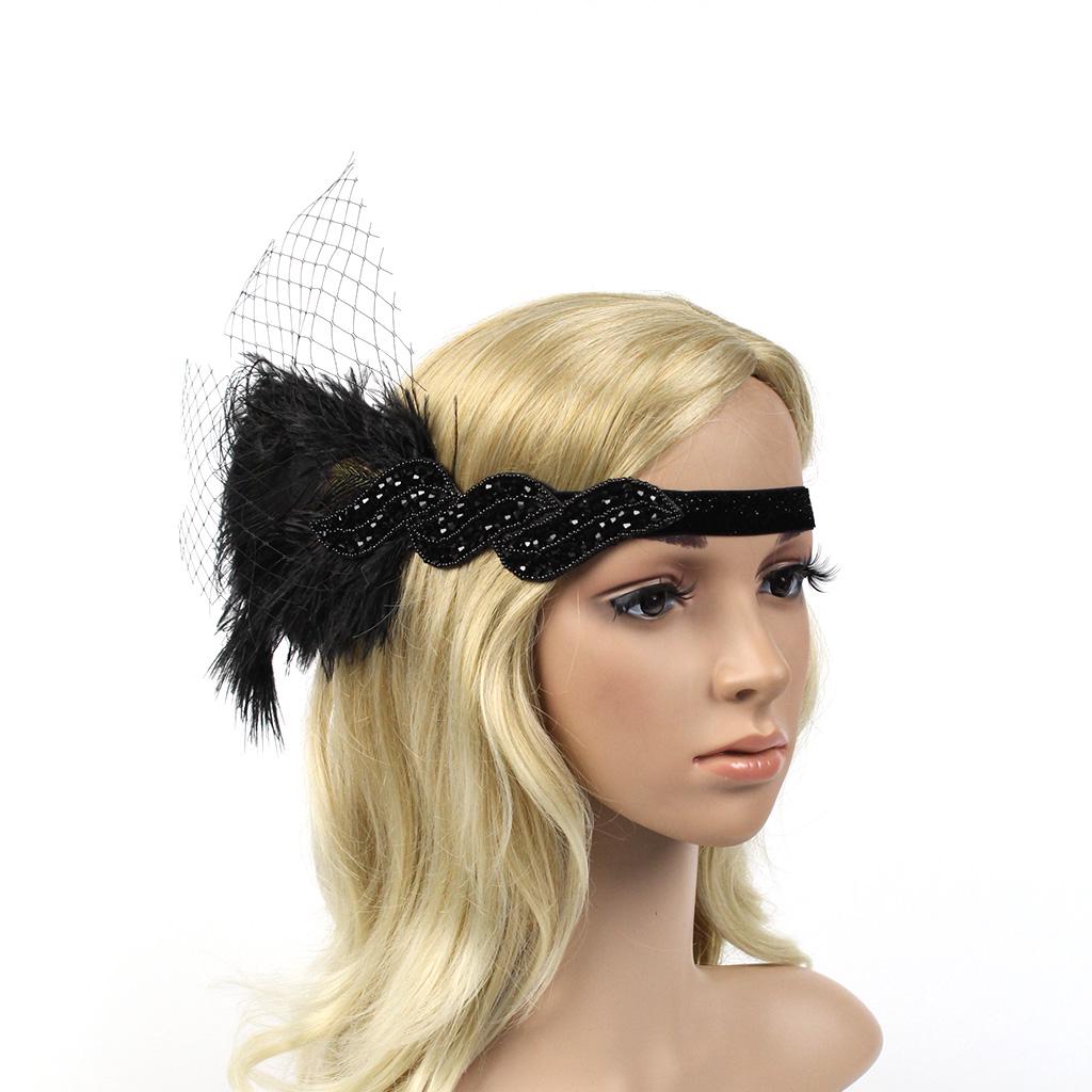 Flapper Headband Peacock Eye Feather Women Sequin Beads Costume Accessory New