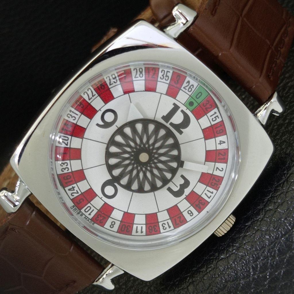 

VINTAGE HAND-WINDING SWISS POKER FACE MENS REFURBISHED WHITE WATCH a700907-5 R205a-a700907