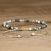 Tree Agate Moss Agate Faceted Bead Bracelet – Gold Accent Adjustable Boho Jewelry, Nature Calm Gift for Women