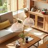 Solid Wood Pendant Light: Japanese Style Dining, Bar, Bedroom, Balcony, Retro Rattan Art, Cream Finish, Long Line Design.