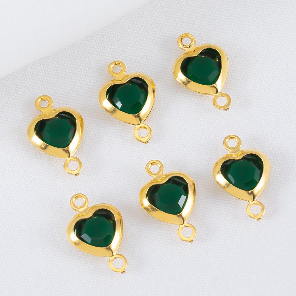 10pcs 7.5mm Stainless Steel Double Hole Heart Pendant Colorful Crystal Charms Connector for DIY Necklace Bracelet Jewelry Making