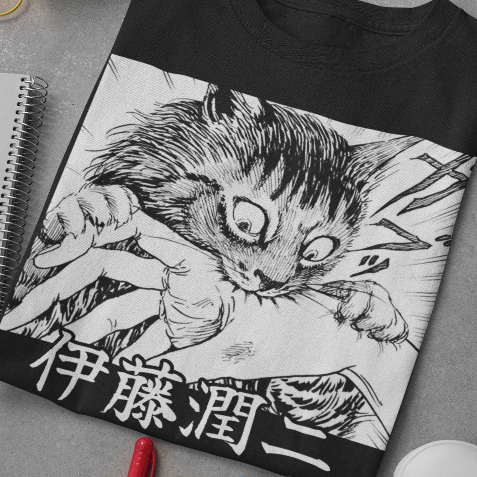Horror Cat Manga Shirt: Tomie Cat Diary Anime Horror Shirt Japanese Dark Anime T-Shirt, Creepy Cat Shirt, Gothic Manga Horror Unisex T shirt M