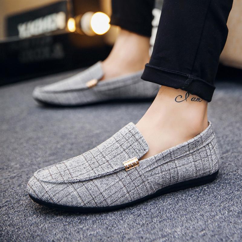 Men Shoes Fashion Loafers Breathable Canvas Sneakers Men Slip-On Casual Shoes Soft Comfortable Non-Slip Driving Flats Black Gray 38