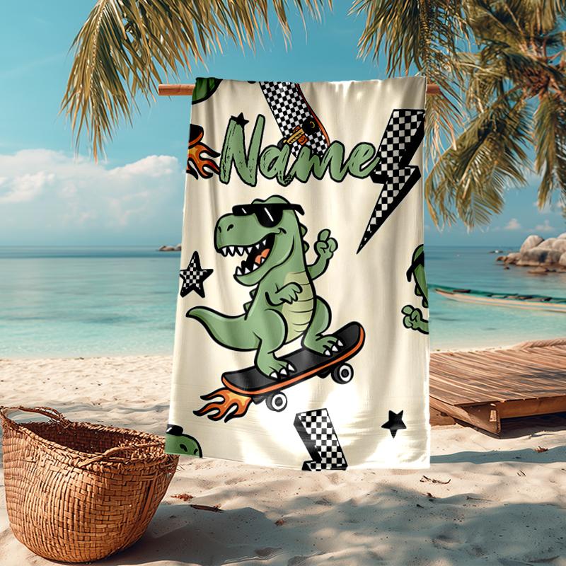 Personalisierbares Ultra-Weiches Strandtuch mit Dinosaurier-Thema, Ideal für Pool - Camping, Tauchen - Perfekter Reisebegleiter, Lebendiges Strandtuch.