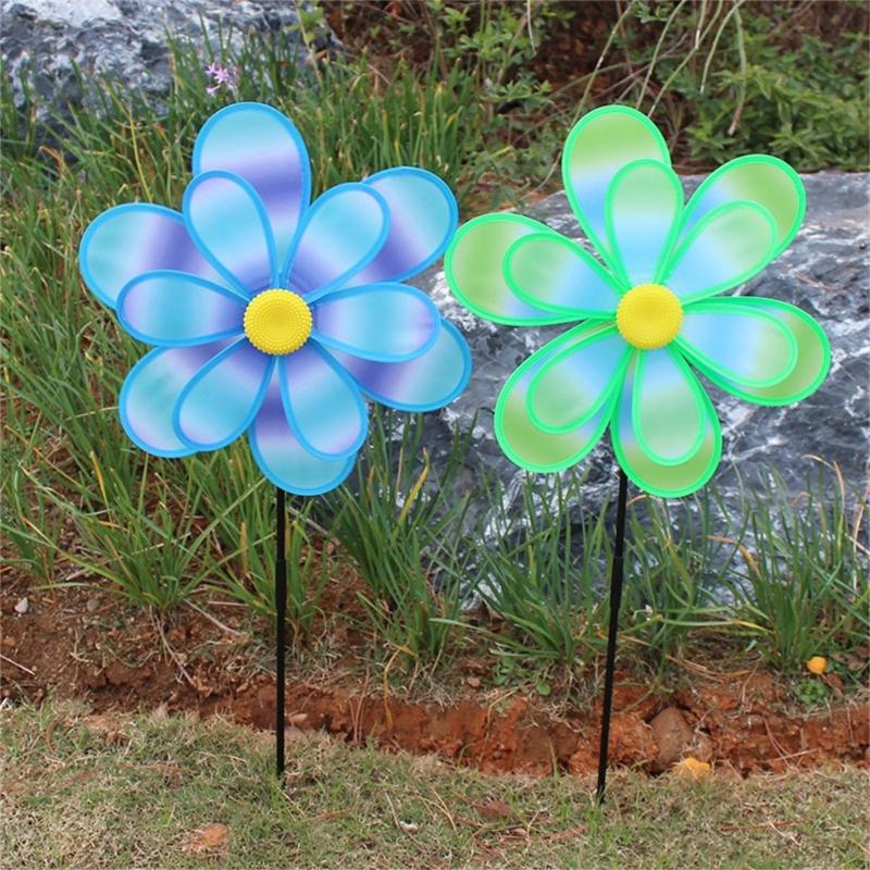 Lawn Decoration Spinner Two Layer Pinwheels with Stakes Eye Catching for Garden