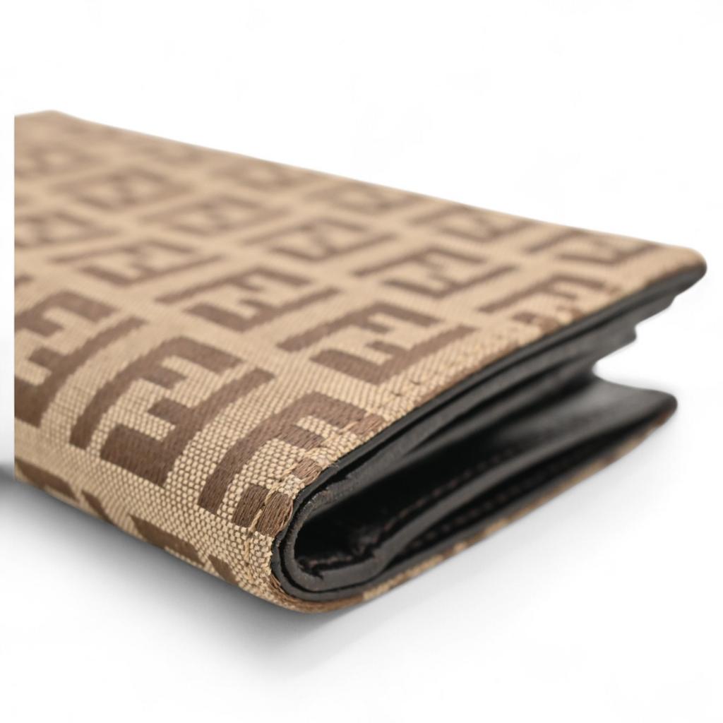 Auth FENDI Zucchino Bifold Wallet Leather × Canvas Fe7910yy
