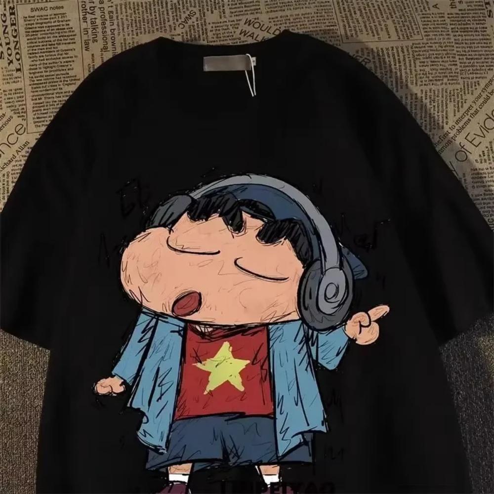 

Fun Crayon Shin Chan Retro Cartoon Short Sleeved T-shirt Summer Loose Street Couple Half Sleeve Top Suitable Both Men and Women S