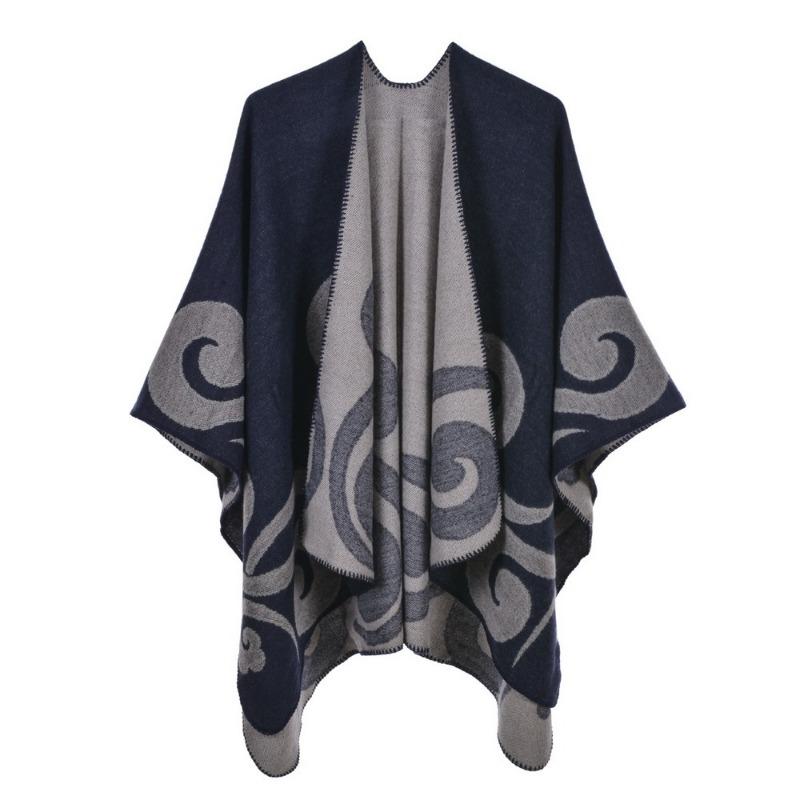 Women's Cape Shawl Autumn and Winter Retro Split Fork Warm Imitation Cashmere Scarf Cape