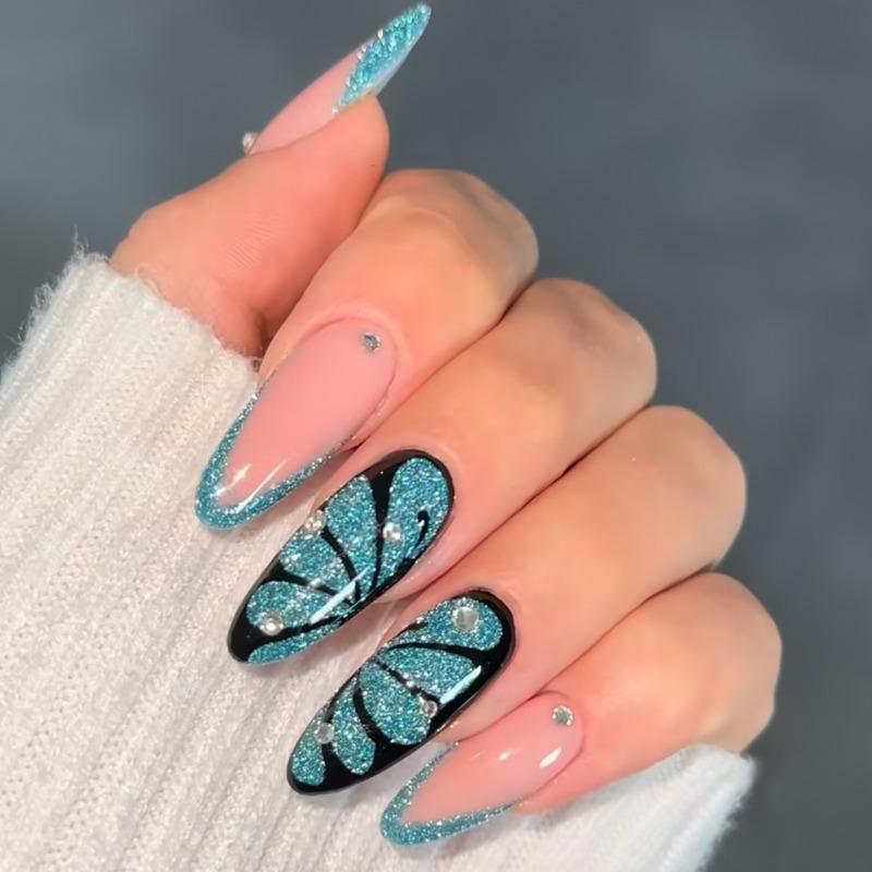 Noste Dlouhý Francouzský Ručně Dělaný Manikúrní Kousek Kamínkový Postupný Přechod Odnímatelná Nálepka na Nehty