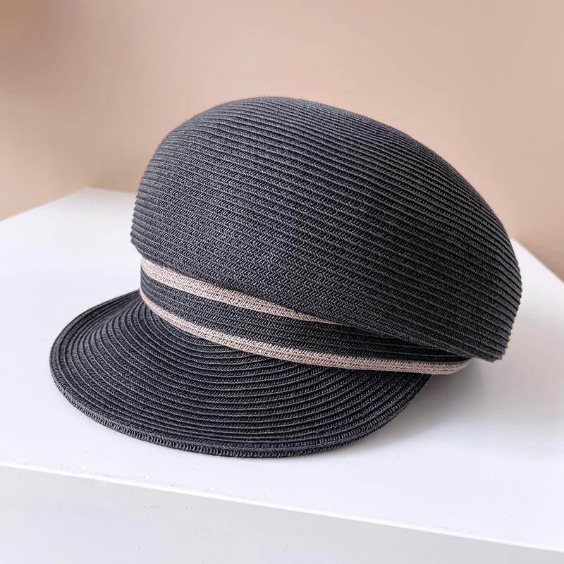 

Японская полосатая шляпа газетчика контрастного цвета, женская летняя солнцезащитная соломенная шляпа, оригинальная кепка Suefeng, простая темно-синяя кепка M 56-58cm