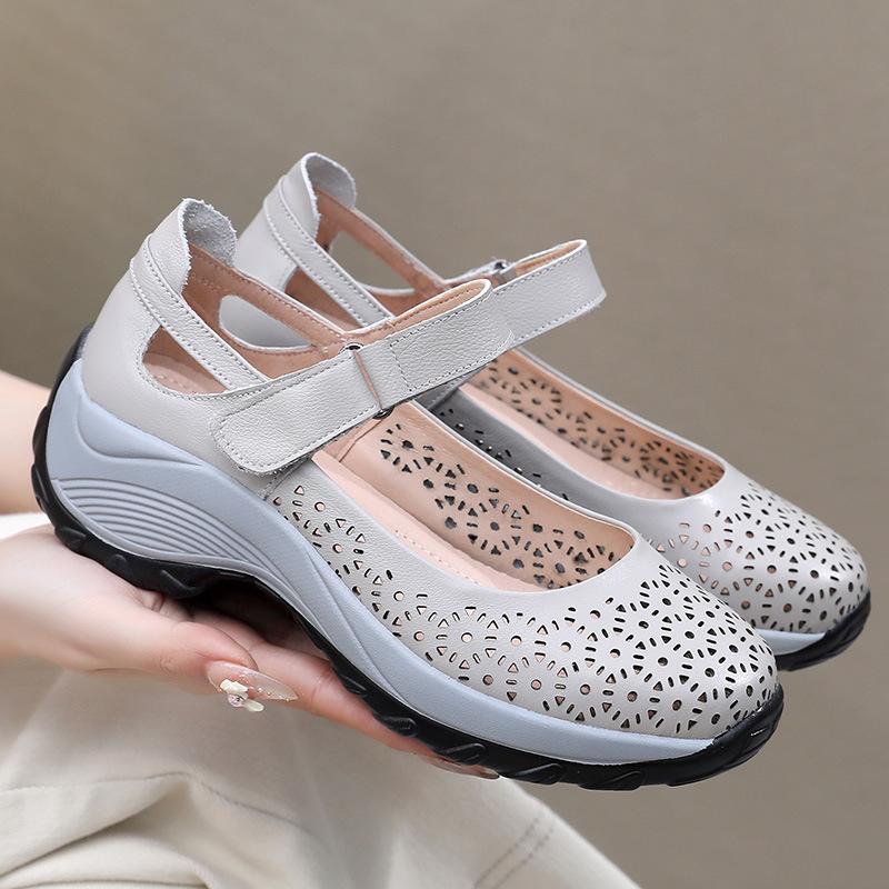 Fashion GKTINOO Women Platform Sandals Genuine Leather Comfy Flats Comfortable Ladies Casual Shoes Mom Sneakers Hollow Female Sandals