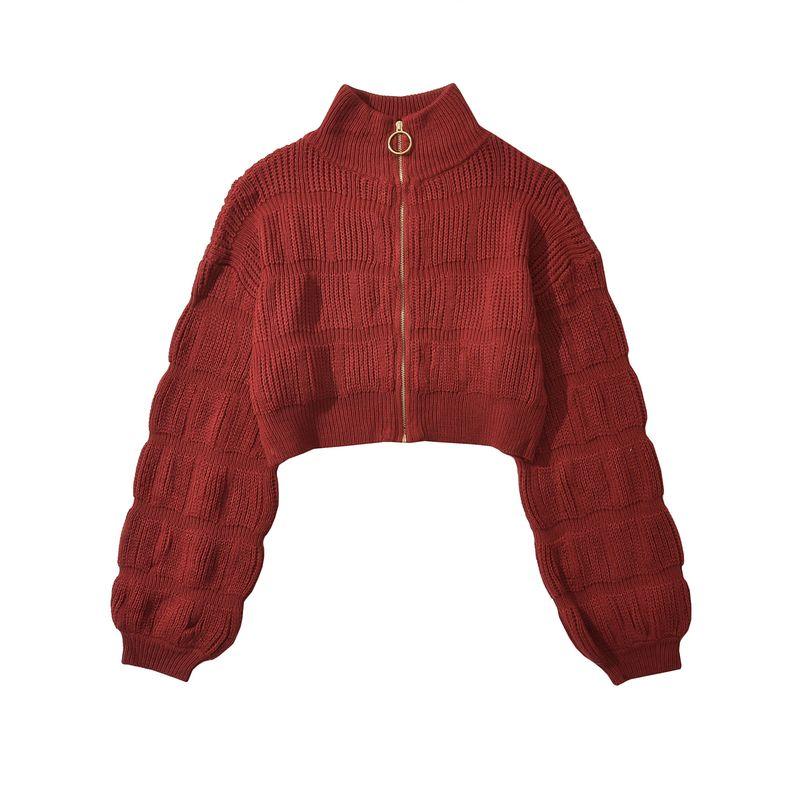 Za Autumn New Women clothes 2025 Western Style Profile Zip-up Cardigan Loose Slimming Lantern Sleeve All-Matching Sweater