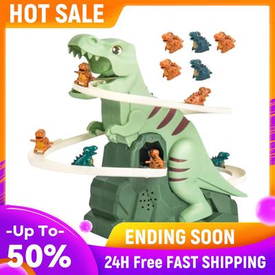 Dinosaur Climbing Slide Music Toy with 3/5 Dinosaurs Electric Race Track Game Fun Slide Roller Coaster Christmas Gifts for Kids