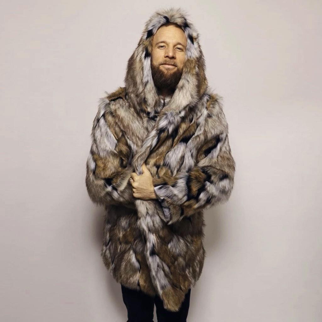 Móda Pánský Teplý Leopardí Hrubý Kabát Bunda Faux Svrchní oděv