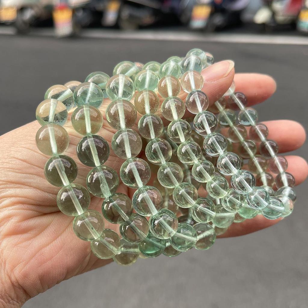 Jingde 8A Natural Green Fluorite Crystal Beaded Women's Bracelet