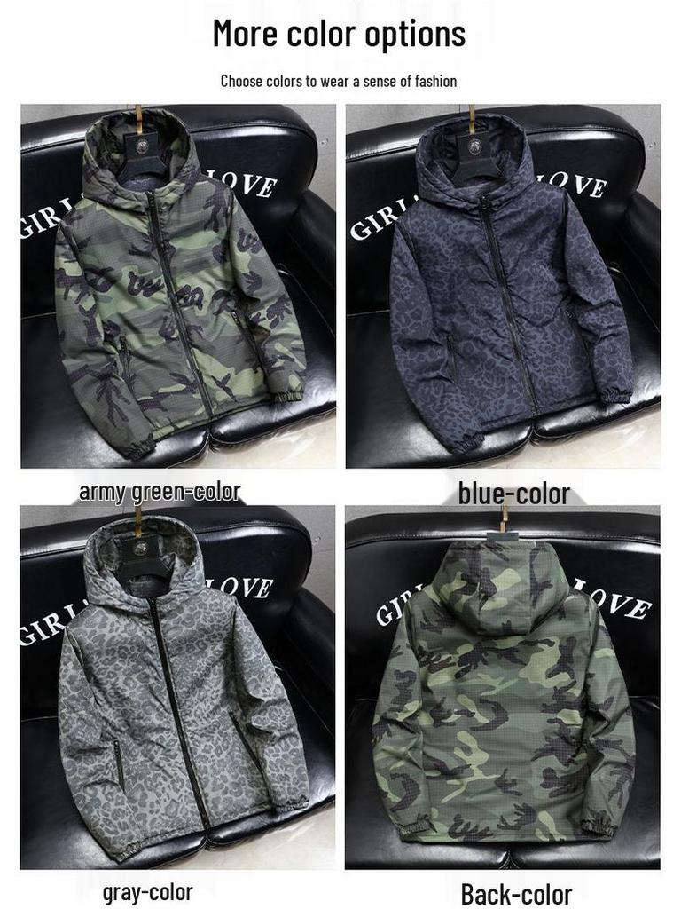 Men's Trendy Camouflage Leopard Print Jacket – Autumn/Winter Velvety Thick Cotton Windbreaker