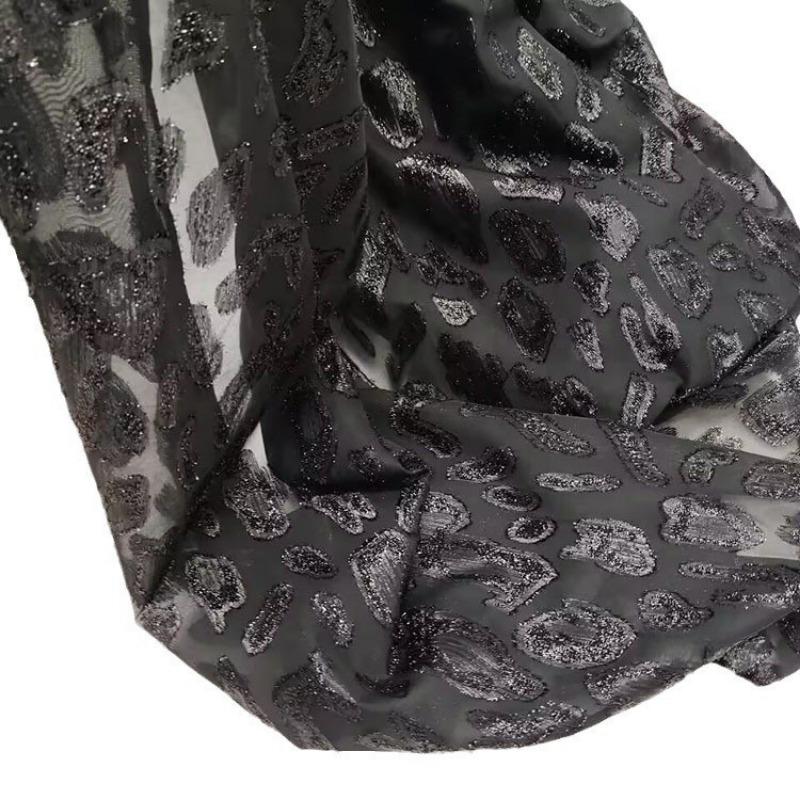 1meter Black Color Metallic Bright Silk Fabric Flower Chiffon Fabric for Stage Costume Decoration DIY Sewing Clothing