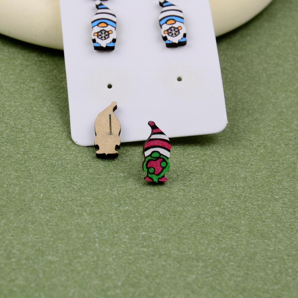 European & American Christmas Gnome Dwarf Wooden Stud Earrings