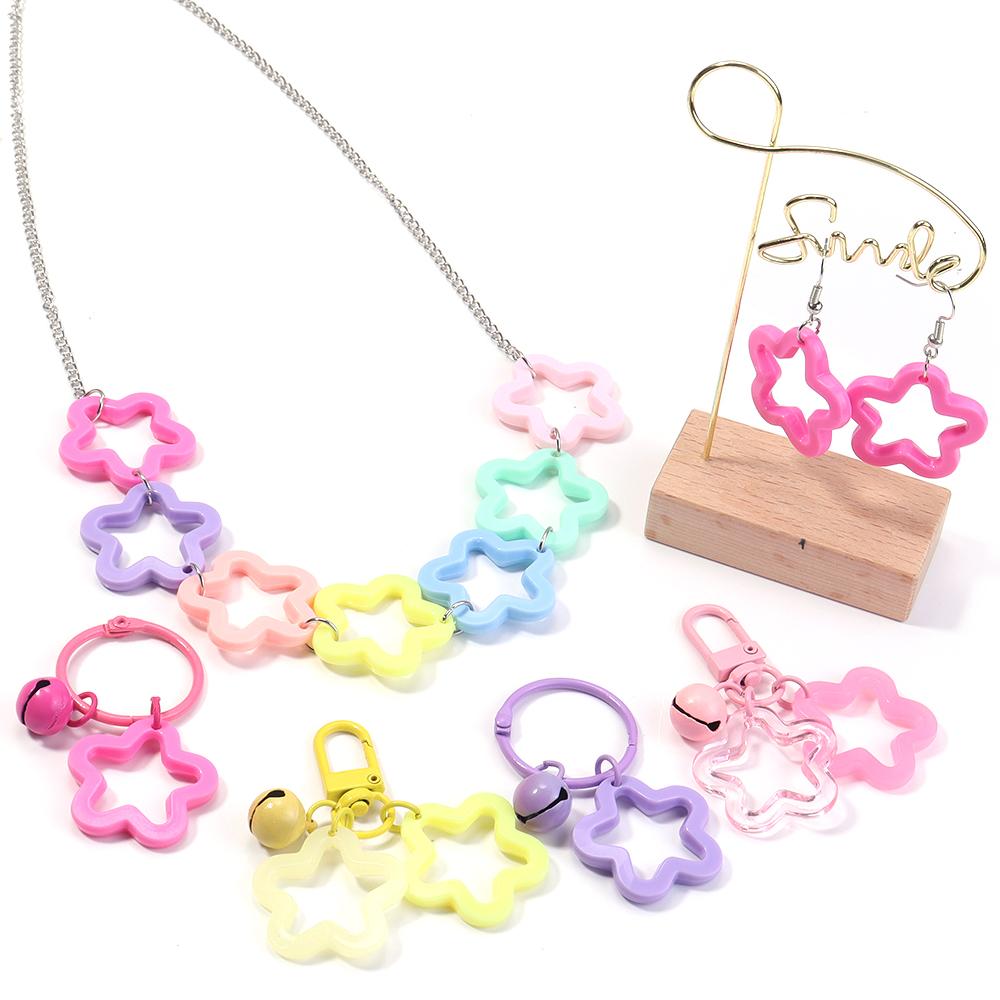 30pcs/lot 30mm Jelly Color Star Pendant Hollow Flower Beads Acrylic Loose Charms Beads DIY Keychain Necklace Jewelry Accessories