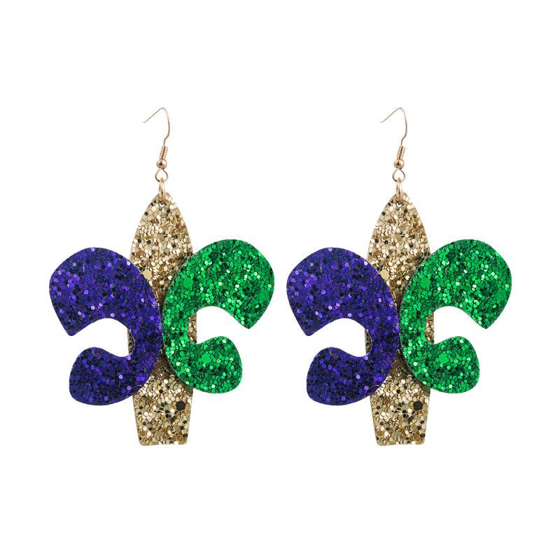 Women Hyperbole Shiny Drop Earrings Titanium Steel Cactus Shape Multi-layer PU Leather Bohemia Ear Ornaments