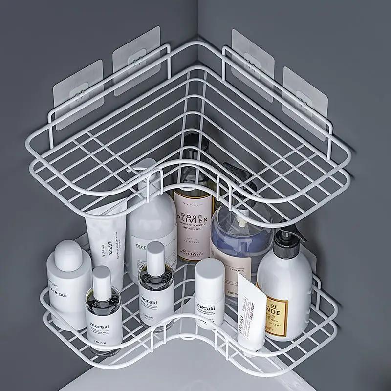 No Drill Bathroom Triangle Corner Shelf Wall Mounted Storage Rack for Kitchen Bathroom Organizer Space Saver