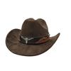 Cow Head Belt Suede Leather 7.5Cm Western Cowboy Fedora Hat Women'S Men'S Church Jazz Hat Fashion Travel Party Hat Denim Hat