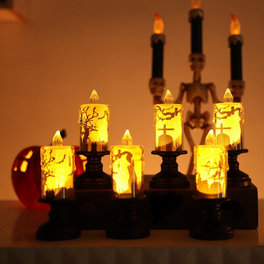 Halloween LED Pumpkin Candle Holder Lamp Witch Festival Night Light Decoration