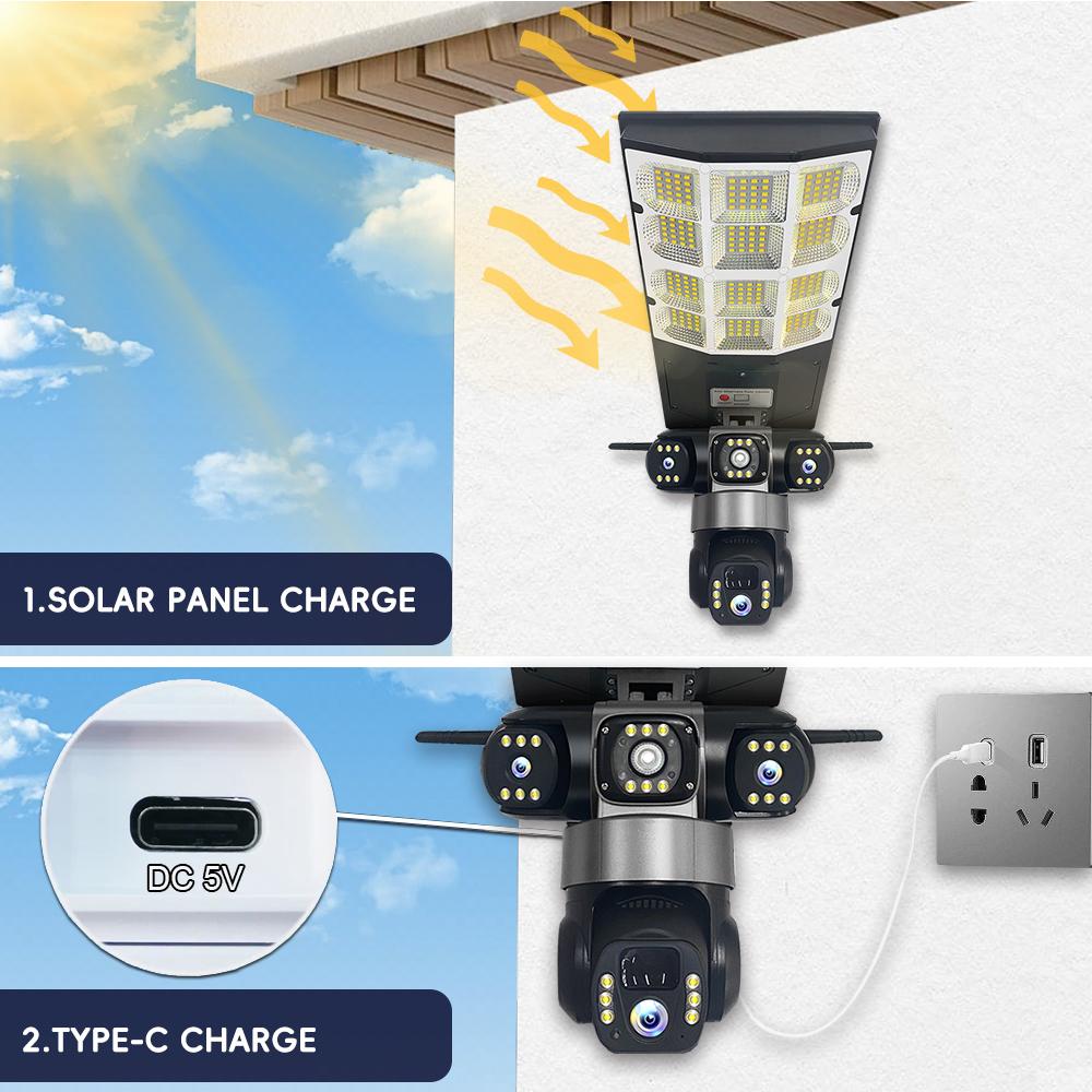 Moniteur Solaire 4G Multifonction Basse Consommation Télécommande Réverbère WIFI Caméra Intelligente Trois Écrans