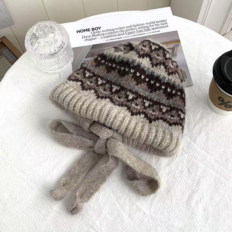 Knitted Wool Hat Women's Autumn and Winter New Versatile Straps, Warm Windproof Ear Protectors, Big Head Circumference Dual-purpose Bag Hat