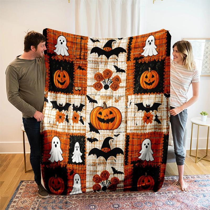 Soft Fleece Blanket Halloween Seasonal Use - Digital Print Cartoon Design Warm Lightweight Throw Bed Sofa Nap