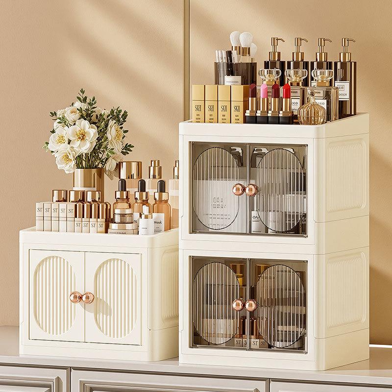 Dustproof Makeup Organizer Cabinet Multi Layer Storage Box with Door Desktop Cosmetic Skincare Organizer