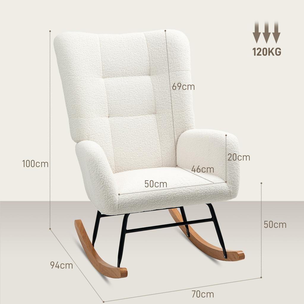 Rocking Chair, Cozy Cover, Thick Padding, Cream White