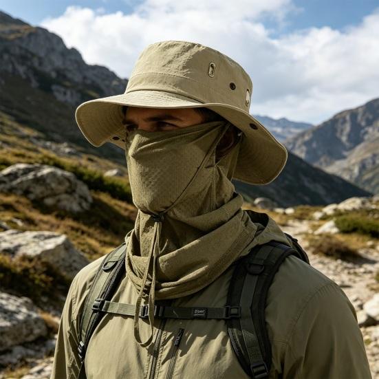 Ice Silk Fishing Hat, Breathable Quick-Drying Fabric Sun Hat with Wide Brim, Detachable Face Guard Adjustable Fit Sun Protection Hat for Outdoor
