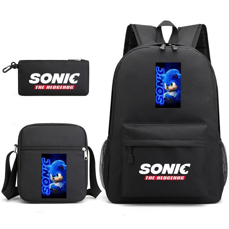 Backpack Sonic Student School Bag Cartoon Backpack Shoulder Bag Pencil Case Three-Piece Set
