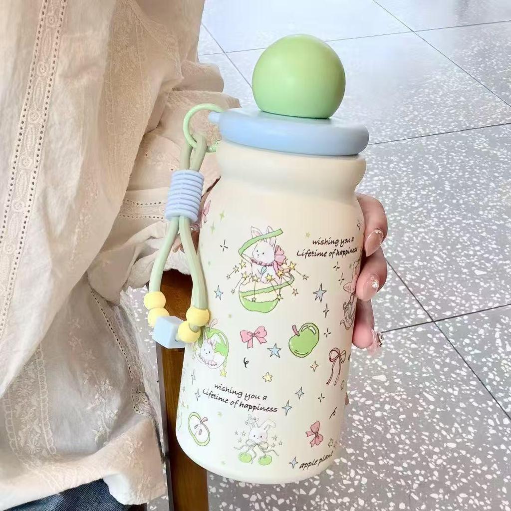 Portable Large Capacity 316 Stainless Steel Insulated Cup with Cartoon Design & Straw