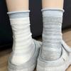 Sea Salt Cheese ~ Early Autumn Color-blocked Striped Pile-up Socks ~ So Cool! Color-blocking Double-slit Socks for Women