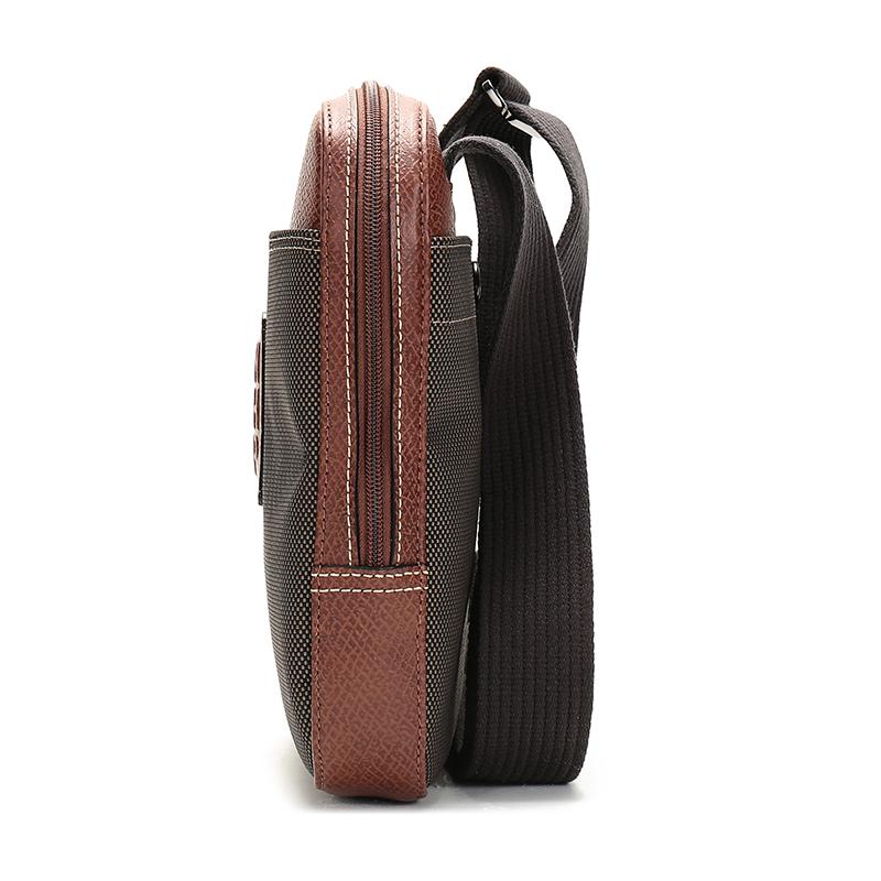 Longchamp Boxford 19 Zipper Logo Adjustable Shoulder Strap Leather Trim Crossbody Bag Small Men Crossbody Bag Brown 1712080042