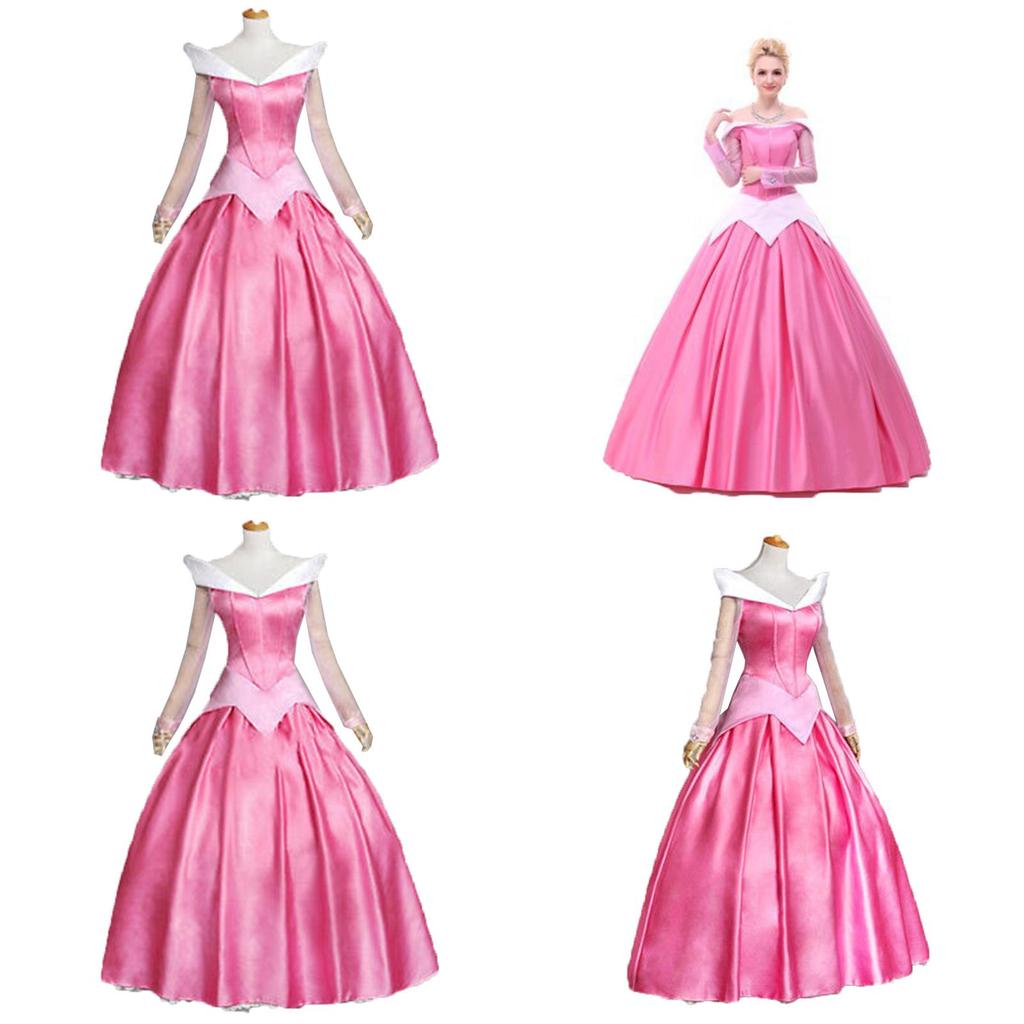 Enchanting Pink Sleeping Beauty Aurora Gown Costume For Women With Puff Sleeves