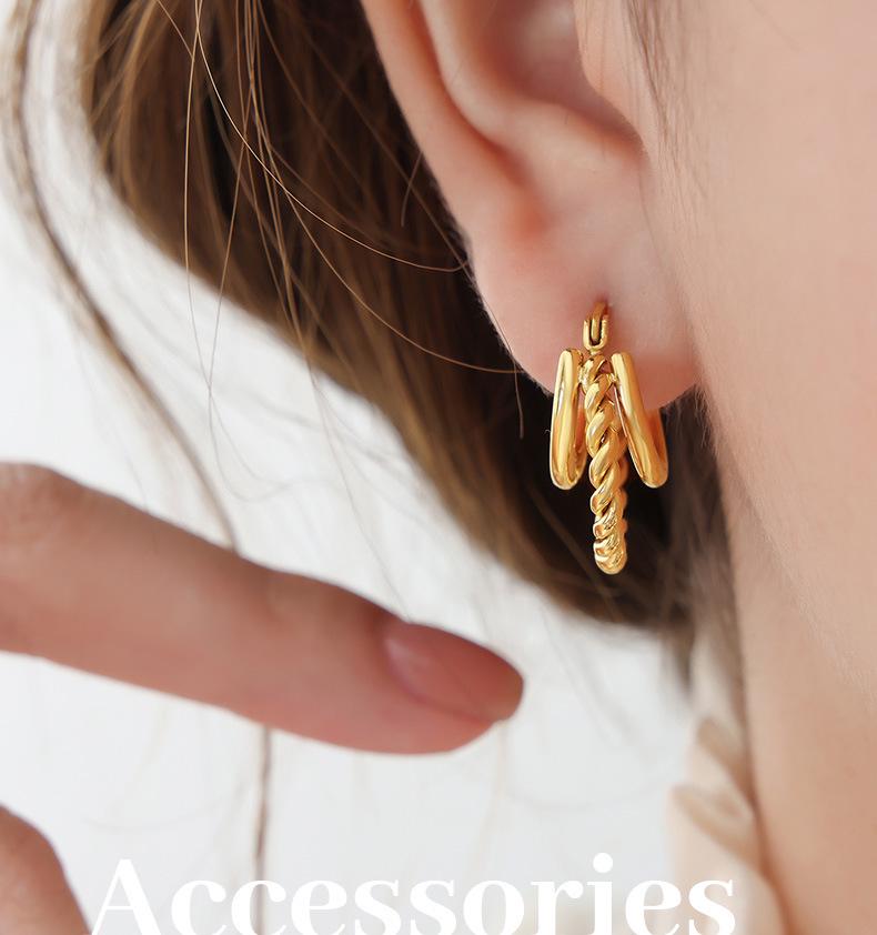 Bohemian Geometric Triple Layer Non-fading Twisted Women's Titanium Steel Earrings